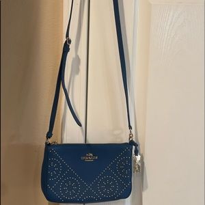 Coach Shoulder Bag Blue with Gold Studs